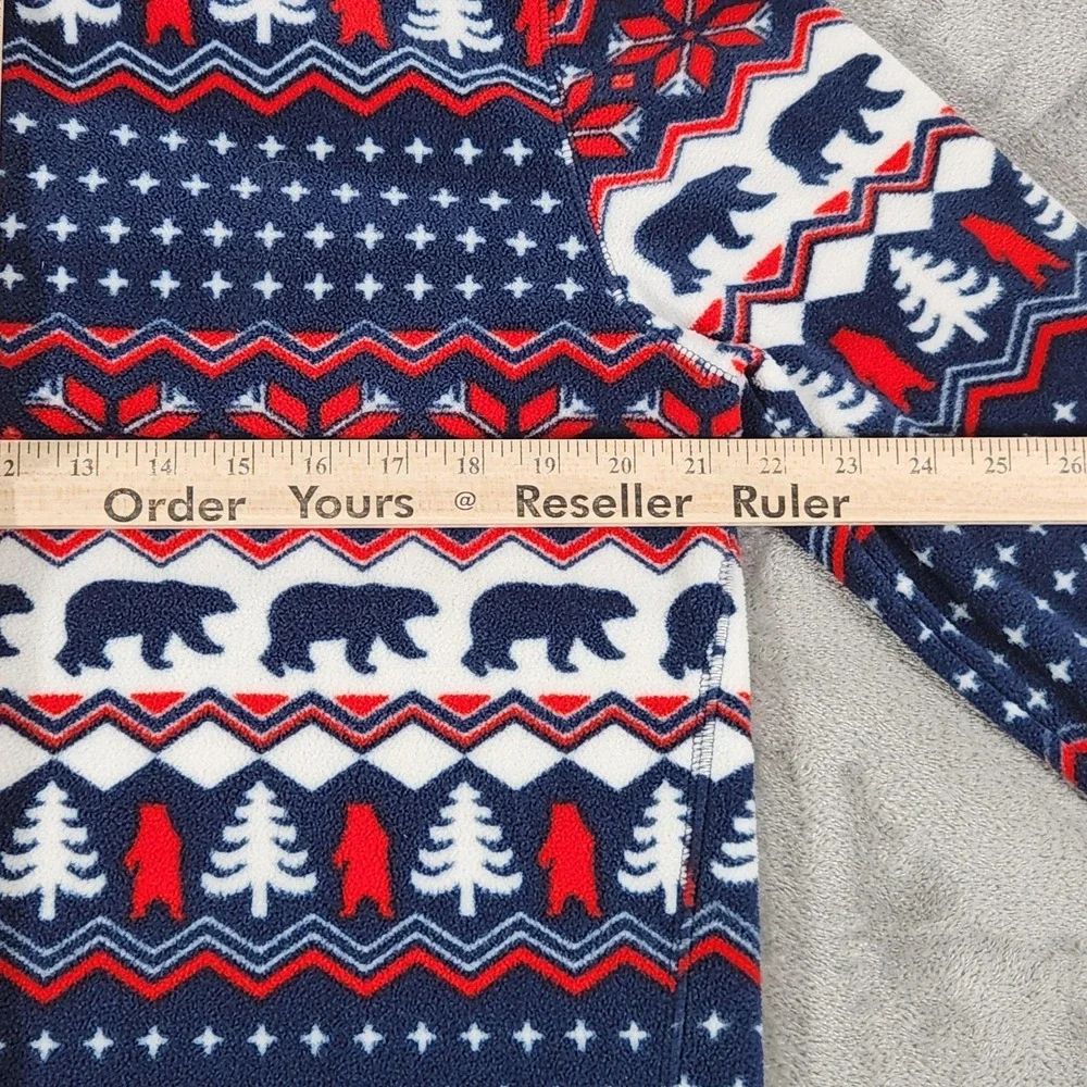 Chubbies‎ Fleece Pullover Mens Medium Blue Red Fair Isle Bear Tree Quarter Zip